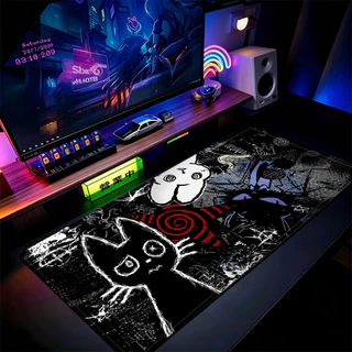 Grande Jogo Mouse Pad Antiderrapante 80X30 CM Impressões Personalizadas Mousepad Costurado Borda Doodle Gato Bonito Pret