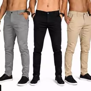 Kit Calças Masculinas Sarja Slim Stretch Casual Premium Confortável 3 Cores