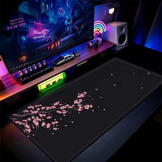 Mouse Pad Rosa Flor De Cerejeira 80x30cm Tapete De Mesa De Jogos Estendido Base Antiderrapante Bordas Costuradas