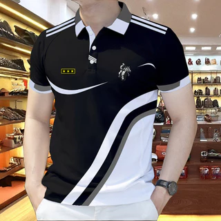 Polo Masculino De Lapela De Manga Curta Camisa Emenda De Cor Esportiva Padrão Tops Casuais Respiráveis Ao Ar Livre