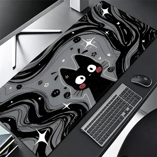 Grande Jogo Mouse Pad Antiderrapante 80X30 CM Impressões Personalizadas Mousepad Costurado Borda Gato Preto KK4