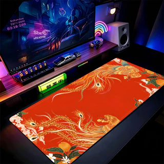 Grande Jogo Mouse Pad Antiderrapante 80X30 CM Impressões Personalizadas Mousepad Borda Costurada Vermelho Phoenix Tapete