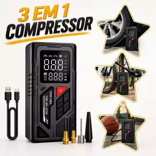 Compressor de Ar Portátil Sem Fio Digital Inflador de Pneus Carro Moto Bike com Bateria Recarregável e Power Bank