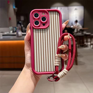Padrão Listrado Caso De Telefone + Cordão Clareet Para xiaomi 17t 15t 14t Pro 5G Silicone anti-Impacto Capa Macia