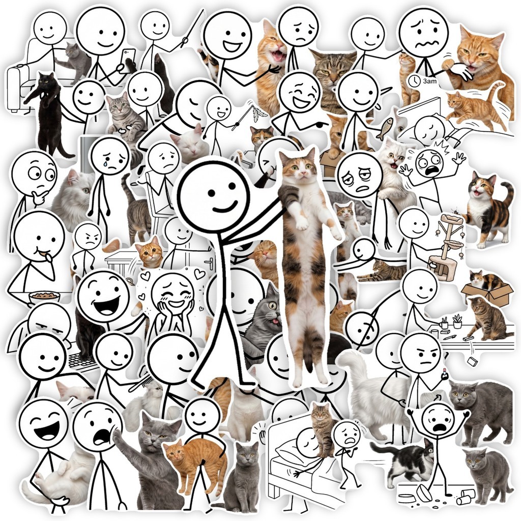 Stick Figure Feline Meme Sticker Pack 50 Folhas , Caprichoso Desenho ...