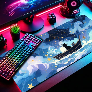 Grande Mouse Pad Para Jogos Sonhador Estrela Lua Nuvem Azul Ouro Arte Antiderrapante Tapete De Mesa XIN008