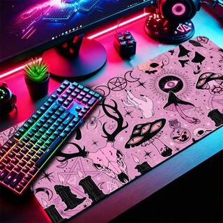 Rosa Preto Mística Borboleta Mouse Pad 80x30cm Tapete De Mesa De Jogos Estendido Base Antiderrapante Bordas Costuradas
