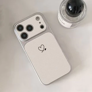 Capa de luxo em couro macio para iPhone 17,16,15,14,13,12 e 11(ProMax),design de Coração desenho simples minimalista