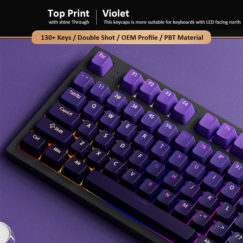 Perfil OEM Roxo Double Shot PBT Keycaps RGB Backlit Para MX Switches ...