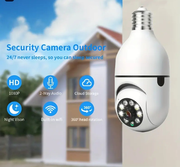 Câmera Lâmpada de Segurança Wi-Fi 360° Full HD Visão Noturna
