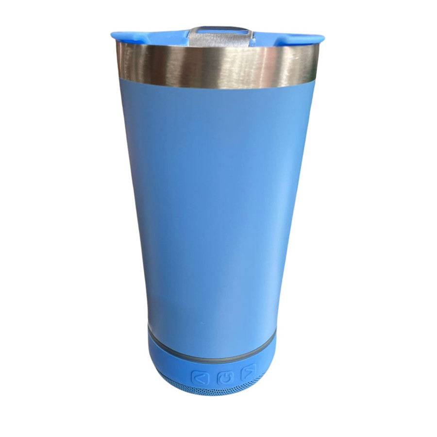 Personalizado - Bluetooth - Copo Térmico Som Led e TAMPA com ABRIDOR (420 ml) - Azul Claro