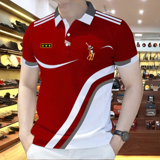 Camisa polo Listrada Masculina, Roupas Casuais De Manga Curta Da Moda, Camiseta Estampada Geométrica Solta Estilo Core