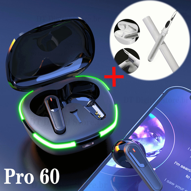 Fone De Ouvido Sem Fio Pro60 Atraso LED Luz Fria 5.1 Bluetooth Air Pro ...