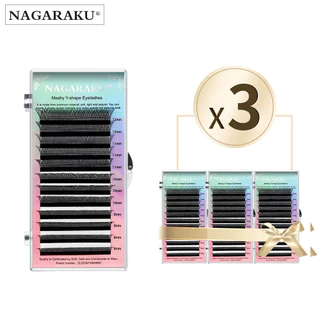 NAGARAKU YY Shape 3pcs/Lote Tecido À Mão Premium Luz Macia Natural Cílios Extensão Suprimentos Maquiagem Rede De Malha Cruz Falso Individual
