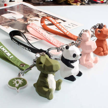 Chaveiro Geométrico Criativo Facetado De Couro Animal Corda De Carro Dinossauro Fofo Panda Mochila Ornamento