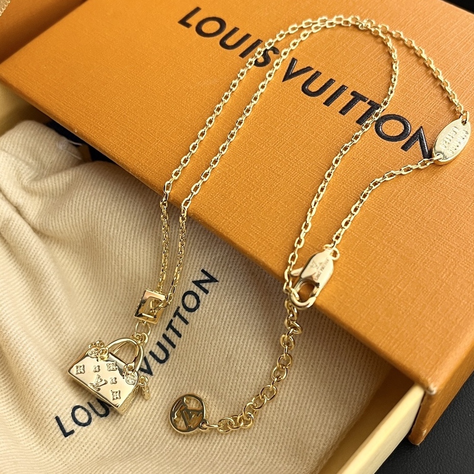 Louis Vuitton LV colar feminino banhado a ouro com diamantes (45CM ...