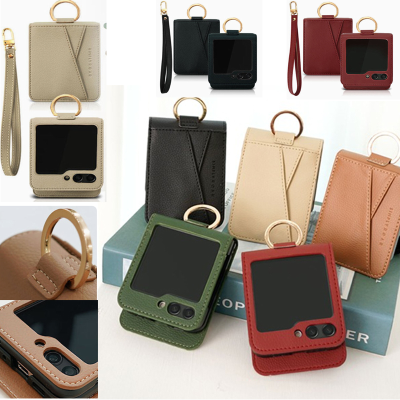 Korea Roar Leather GALAXY { Z Flip6/Flip5 Flip4 } Caixa Do Telefone Cartão De Bolso Com Alça De Mão GOLD RING WINDY