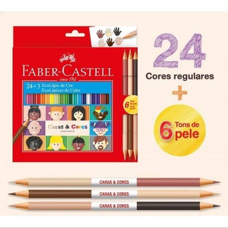 Lápis de cor Faber Castel 24 Cores Faber Castel caras e Cores 24+6 Tons ...