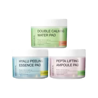 mediheal toner pad 60ea 3types (double calming water/hyalu peeling essence/pepta lifting ampoule) em Oferta na Shopee