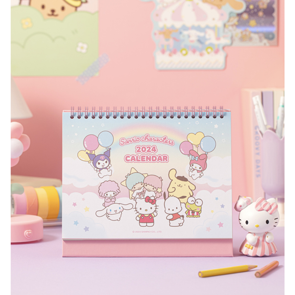 Calendário De Mesa Sanrio 2024 Anime Em Pé Flip Semanal Bloco De