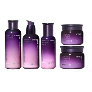 innisfree perfect 9 intensive skin care line (skin 200ml, lotion 160ml, cream 60ml, serum 50ml, eye cream 30ml) em Oferta na Shopee