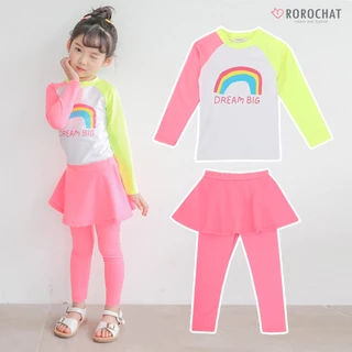 K-fashion ROROCHAT Maiô Térmico Feminino Fluorescente De Manga Comprida De Duas Peças Conjunto 2P 3-9a Vestido Infantil Menina Com Estampa De Arco-Íris E Proteção Contra Arranhões