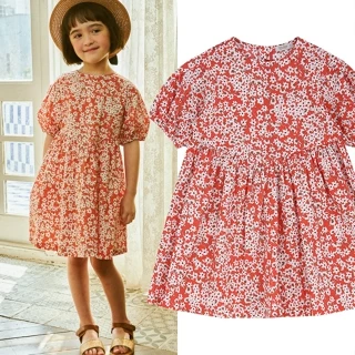 Vestido Infantil Com Estampa Floral , Manga Bufante , Gola Redonda , 2 A 10 Anos