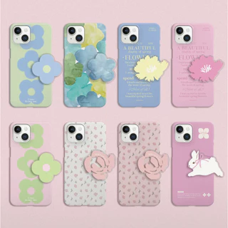 Mademoment-Capa Dura Com design De Flor + Conjunto tok Compatível iphone 16 15 14 13 12 11 pro max s24 s23 s22 s21 Azul Coreia Coelho Rosa