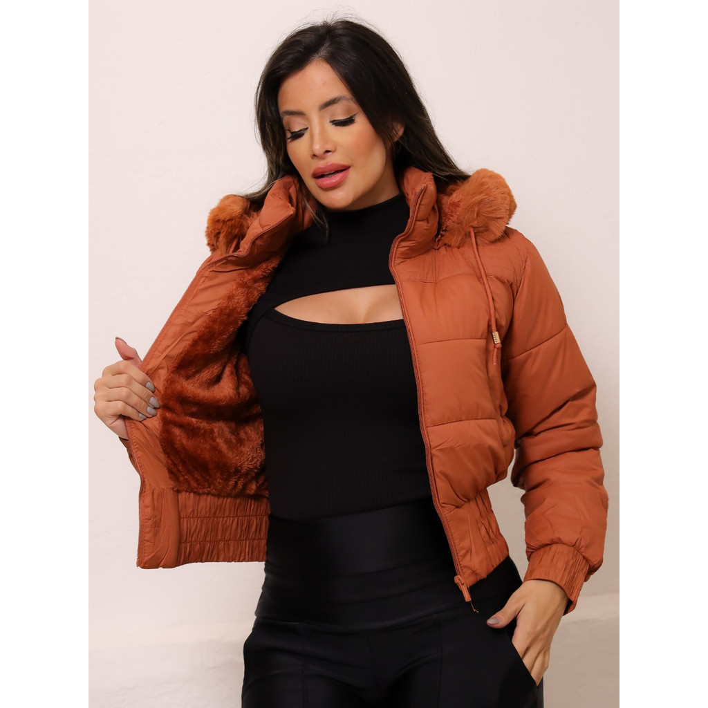 Jaqueta Puffer Feminina Cropped Curta Impermeável Bobojaco Pelúciada ...