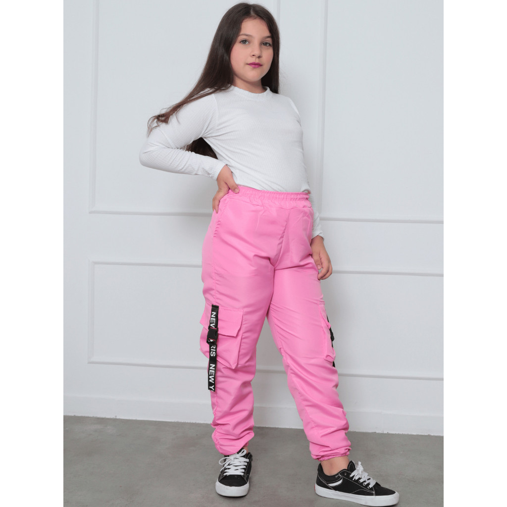 Calça Jogger Feminina Cargo Tactel Infantil Juvenil Menina Criança ...