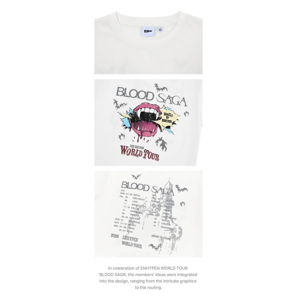 ENHYPEN BLOOD SAGA ソウルコン Tシャツ ホワイト Sサイズ Ready Stock) ENHYPEN World Tour Blood SAGA S/S T-Shirt (Charcoal