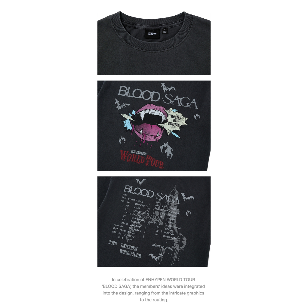 Ready Stock) ENHYPEN World Tour Blood SAGA S/S T-Shirt (Charcoal