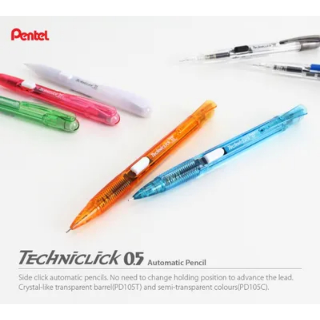 Lápis Automático Pentel Techniclick 0.5 Mm PD105-Clique Lateral