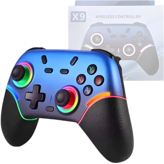 Controle de Jogo X9 Azul com Iluminação RGB e Conexão Bluetooth 2.4G