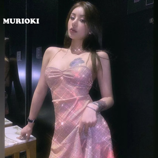 MURIOKI Mulher Sexy Sling Vestido De Festa De Aniversário Eye-Catch Clubwear Hem Halter Backless Bandage Mini Vestidospink