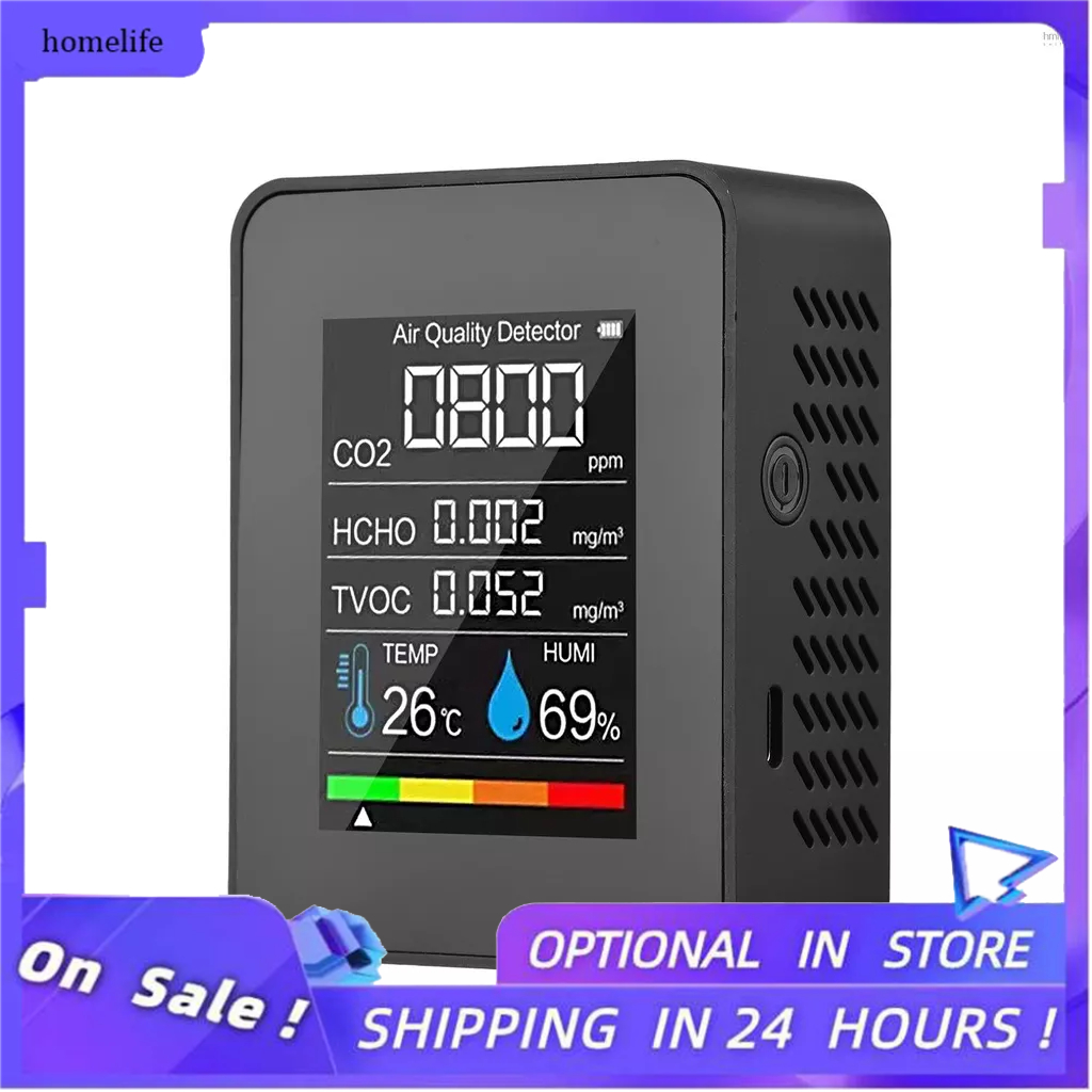 Monitor De Qualidade Do Ar Portátil Detector De CO2 Interno 5 Em 1 Formaldeído HCHO TVOC Testador LCD De Temperatura Medidor De Alarme Recarregável Para Salas Escritório Wareho