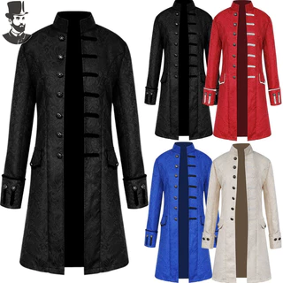 Jaqueta Masculina Longa Casaco Retrô Estilo Medieval Renascência Steampunk Uniforme Halloween Cosplay Festa Costume