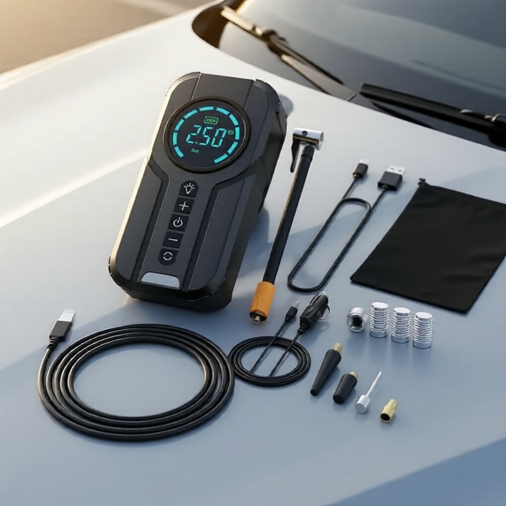 Compressor de Ar Portátil Sem Fio para Carros e Motos - Inflador de ...