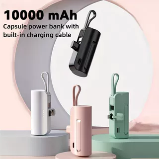 Power Bank Mini 10000mAh para Viagens: Recarga Sem Fio e Cabo (iPhone e Tipo-C) 2em1