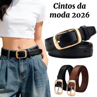Cinto Coreano Elegante Preto Couro Liga Pino Fivela Para Jeans
