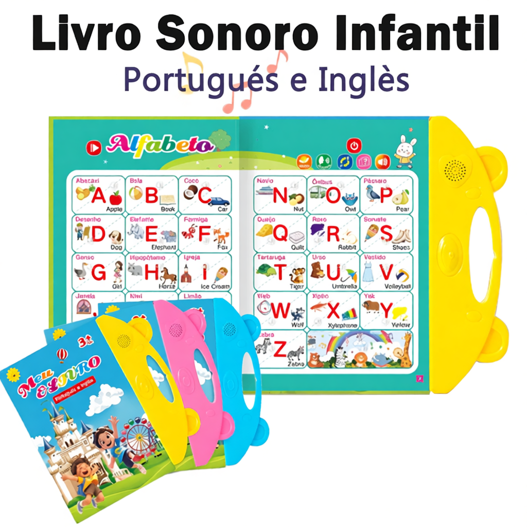Livro Interativo com Som Toque e Ouça Educativo para Bebês e Crianças(Português e Inglês)