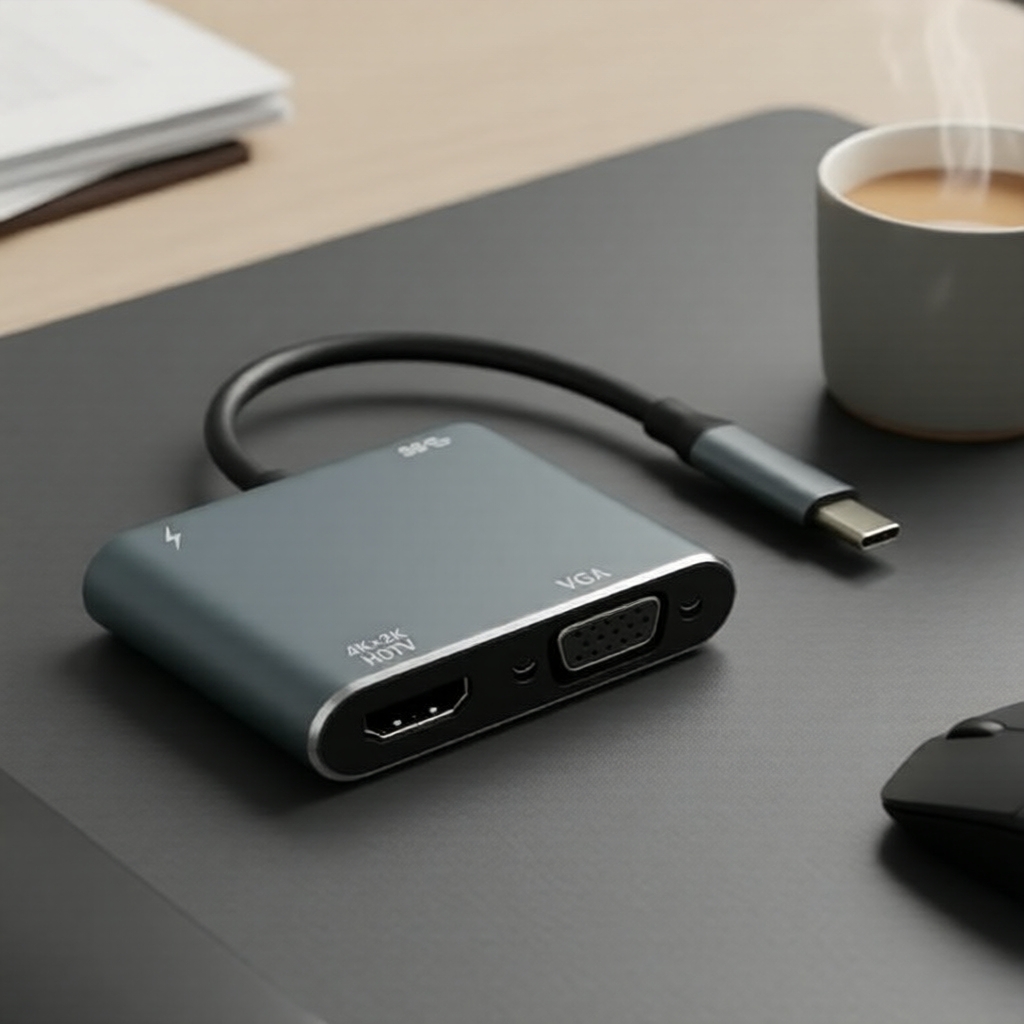 Hub USB-C 4 em 1: HDMI 4K + VGA + Adaptador de carregamento PD para ...
