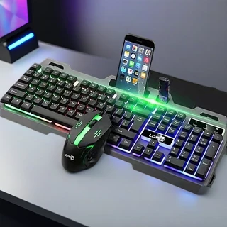 Kit Gamer Teclado Semi-mecânico+ Mouse Gamer Corda metal panel