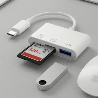 Adaptador 3 em 1 USB-C para USB e leitor de cartões SD/TF, transferência rápida para celulares e laptops