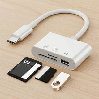 Hub Adaptador Leitor de Cartão 3 em 1 USB-C TF/SD para iPhone, iPad, MacBook, Galaxy, Laptop