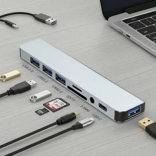 Porta USB Hub 8 Em 1 Leitor De Cartão SD Type C Para Estação De Acoplamento De Áudio De 3.5 Mm