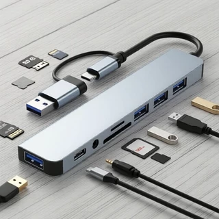 8 Em 1 USB Hub Expansor Dock Type C TF Leitor SD Áudio Compatível Com MacBook Pro ipad HP
