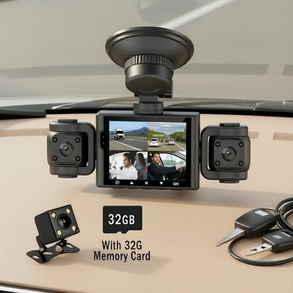 DVR Automotivo 4 Canais 1080P 4 Lentes Ajustáveis (FrontalTraseiraEsquerdaDireita)