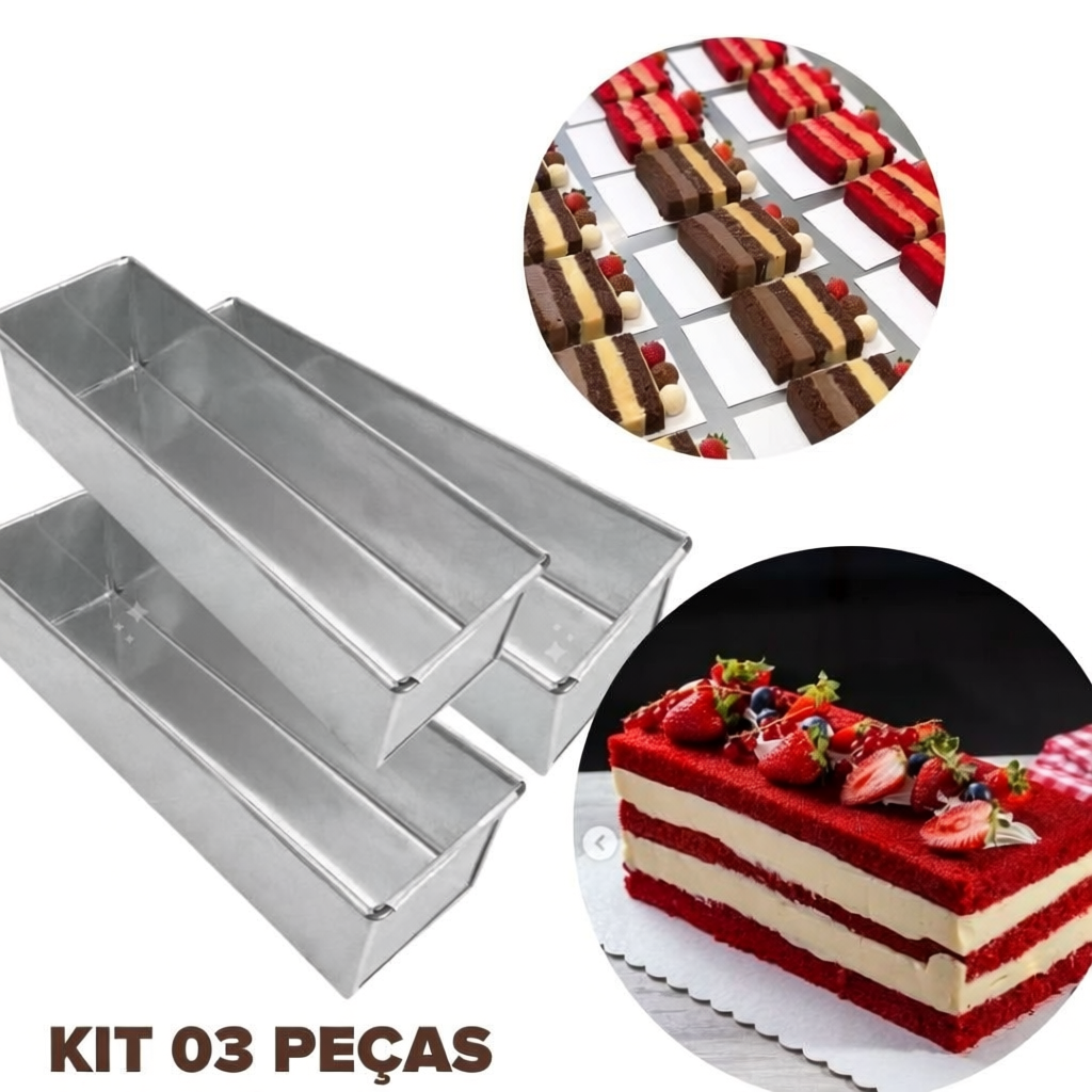 Kit 3 Formas Para Bolo Slice Cake Pão de Forma Alumínio Capa