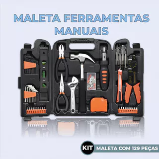 Jogo Kit de Ferramentas 129 Peças Maleta Serviços Gerais + Soquetes Chave Catraca Reversível